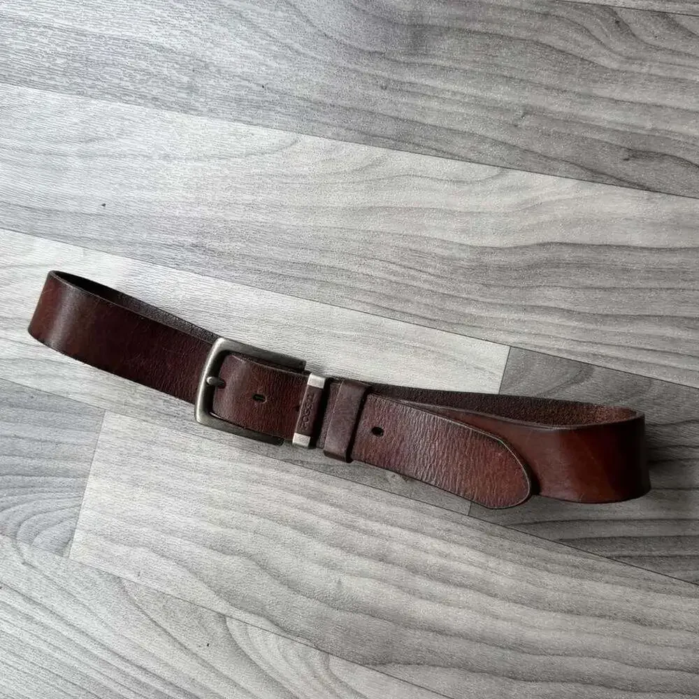 Vintage Fossil Brown Leather Belt Size 32